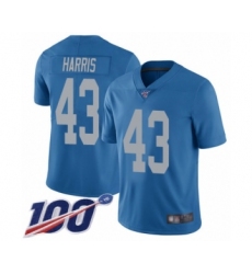 Men's Detroit Lions #43 Will Harris Blue Alternate Vapor Untouchable Limited Player 100th Season Football Jersey