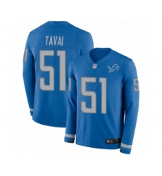 Men's Detroit Lions #51 Jahlani Tavai Limited Blue Therma Long Sleeve Football Jersey