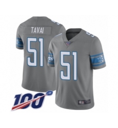 Men's Detroit Lions #51 Jahlani Tavai Limited Steel Rush Vapor Untouchable 100th Season Football Jersey