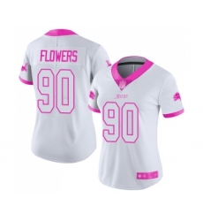 Women's Detroit Lions #90 Trey Flowers Limited White Pink Rush Fashion Football Jersey