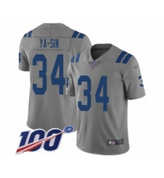 Men's Indianapolis Colts #34 Rock Ya-Sin Limited Gray Inverted Legend 100th Season Football Jersey