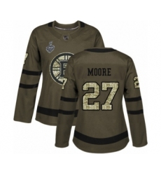 Women's Boston Bruins #27 John Moore Authentic Green Salute to Service 2019 Stanley Cup Final Bound Hockey Jersey