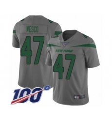 Youth New York Jets #47 Trevon Wesco Limited Gray Inverted Legend 100th Season Football Jersey