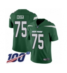 Men's New York Jets #75 Chuma Edoga Green Team Color Vapor Untouchable Limited Player 100th Season Football Jersey