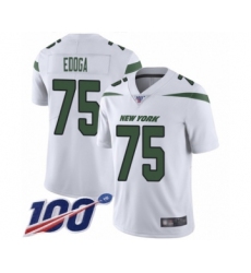 Men's New York Jets #75 Chuma Edoga White Vapor Untouchable Limited Player 100th Season Football Jersey