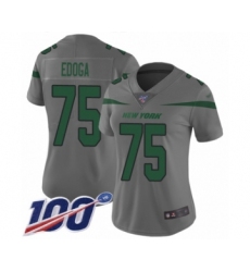 Women's New York Jets #75 Chuma Edoga Limited Gray Inverted Legend 100th Season Football Jersey