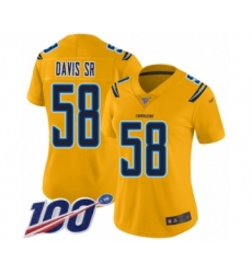 Women's Los Angeles Chargers #58 Thomas Davis Sr Limited Gold Inverted Legend 100th Season Football Jersey