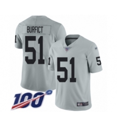 Men's Oakland Raiders #51 Vontaze Burfict Limited Silver Inverted Legend 100th Season Football Jersey