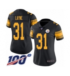 Women's Pittsburgh Steelers #31 Justin Layne Limited Black Rush Vapor Untouchable 100th Season Football Jersey