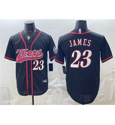 Men's Philadelphia 76ers #23 LeBron James Black Cool Base Stitched Baseball Jersey