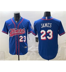 Men's Philadelphia 76ers #23 LeBron James Royal Cool Base Stitched Baseball Jersey