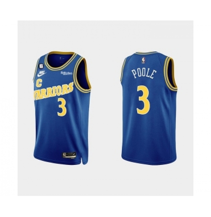 Men's Golden State Warriors #3 Jordan Poole 2022-23 Blue With No.6 Patch Stitched Basketball Jersey