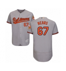 Men's Baltimore Orioles #67 John Means Grey Road Flex Base Authentic Collection Baseball Jersey
