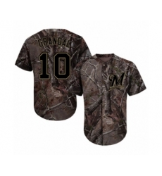 Men's Milwaukee Brewers #10 Yasmani Grandal Authentic Camo Realtree Collection Flex Base Baseball Jersey