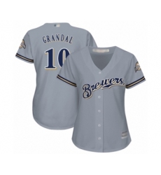Women's Milwaukee Brewers #10 Yasmani Grandal Authentic Grey Road Cool Base Baseball Jersey