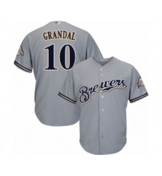 Youth Milwaukee Brewers #10 Yasmani Grandal Authentic Grey Road Cool Base Baseball Jersey