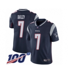 Men's New England Patriots #7 Jake Bailey Navy Blue Team Color Vapor Untouchable Limited Player 100th Season Football Jersey
