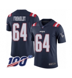Men's New England Patriots #64 Hjalte Froholdt Limited Navy Blue Rush Vapor Untouchable 100th Season Football Jersey