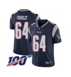 Men's New England Patriots #64 Hjalte Froholdt Navy Blue Team Color Vapor Untouchable Limited Player 100th Season Football Jersey
