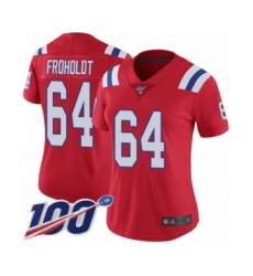 Women's New England Patriots #64 Hjalte Froholdt Red Alternate Vapor Untouchable Limited Player 100th Season Football Jersey