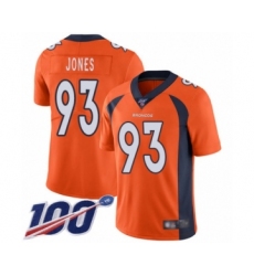 Men's Denver Broncos #93 Dre'Mont Jones Orange Team Color Vapor Untouchable Limited Player 100th Season Football Jersey