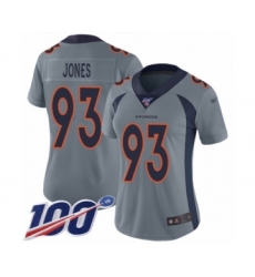 Women's Denver Broncos #93 Dre'Mont Jones Limited Silver Inverted Legend 100th Season Football Jersey