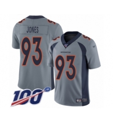 Youth Denver Broncos #93 Dre'Mont Jones Limited Silver Inverted Legend 100th Season Football Jersey