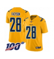 Youth Los Angeles Chargers #28 Brandon Facyson Limited Gold Inverted Legend 100th Season Football Jersey
