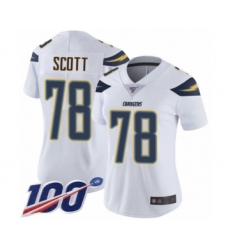 Women's Los Angeles Chargers #78 Trent Scott White Vapor Untouchable Limited Player 100th Season Football Jersey