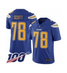 Youth Los Angeles Chargers #78 Trent Scott Limited Electric Blue Rush Vapor Untouchable 100th Season Football Jersey
