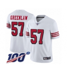 Men's San Francisco 49ers #57 Dre Greenlaw Limited White Rush Vapor Untouchable 100th Season Football Jersey