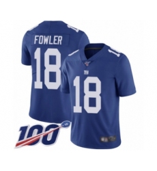 Men's New York Giants #18 Bennie Fowler Royal Blue Team Color Vapor Untouchable Limited Player 100th Season Football Jersey