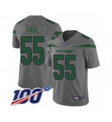 Youth New York Jets #55 Ryan Kalil Limited Gray Inverted Legend 100th Season Football Jersey