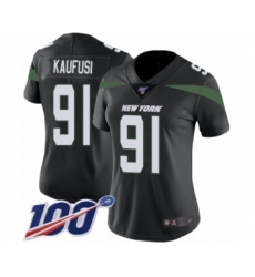 Women's New York Jets #91 Bronson Kaufusi Black Alternate Vapor Untouchable Limited Player 100th Season Football Jersey