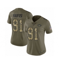 Women's New York Jets #91 Bronson Kaufusi Limited Olive Camo 2017 Salute to Service Football Jersey