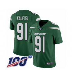 Youth New York Jets #91 Bronson Kaufusi Green Team Color Vapor Untouchable Limited Player 100th Season Football Jersey