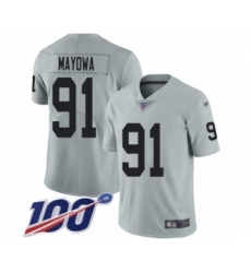Youth Oakland Raiders #91 Benson Mayowa Limited Silver Inverted Legend 100th Season Football Jersey