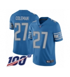 Men's Detroit Lions #27 Justin Coleman Blue Team Color Vapor Untouchable Limited Player 100th Season Football Jersey