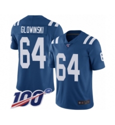 Youth Indianapolis Colts #64 Mark Glowinski Royal Blue Team Color Vapor Untouchable Limited Player 100th Season Football Jersey