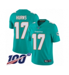 Youth Miami Dolphins #17 Allen Hurns Aqua Green Team Color Vapor Untouchable Limited Player 100th Season Football Jersey