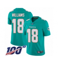 Men's Miami Dolphins #18 Preston Williams Aqua Green Team Color Vapor Untouchable Limited Player 100th Season Football Jersey