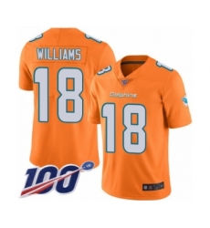 Men's Miami Dolphins #18 Preston Williams Limited Orange Rush Vapor Untouchable 100th Season Football Jersey