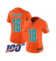 Women's Miami Dolphins #18 Preston Williams Limited Orange Inverted Legend 100th Season Football Jersey
