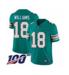 Youth Miami Dolphins #18 Preston Williams Aqua Green Alternate Vapor Untouchable Limited Player 100th Season Football Jersey