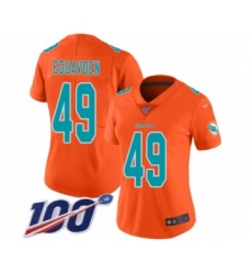 Women's Miami Dolphins #49 Sam Eguavoen Limited Orange Inverted Legend 100th Season Football Jersey