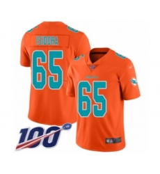 Men's Miami Dolphins #65 Danny Isidora Limited Orange Inverted Legend 100th Season Football Jersey