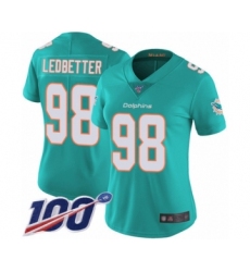Women's Miami Dolphins #98 Jonathan Ledbetter Aqua Green Team Color Vapor Untouchable Limited Player 100th Season Football Jersey