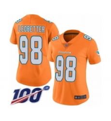 Women's Miami Dolphins #98 Jonathan Ledbetter Limited Orange Rush Vapor Untouchable 100th Season Football Jersey