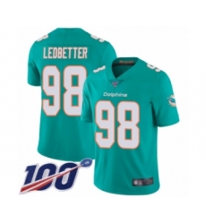 Youth Miami Dolphins #98 Jonathan Ledbetter Aqua Green Team Color Vapor Untouchable Limited Player 100th Season Football Jersey