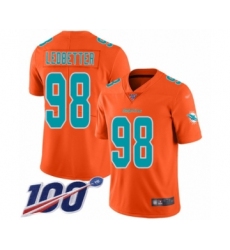 Youth Miami Dolphins #98 Jonathan Ledbetter Limited Orange Inverted Legend 100th Season Football Jersey